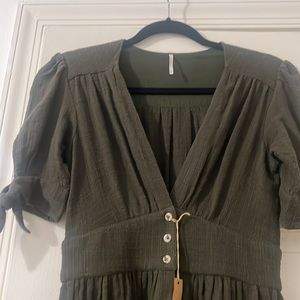 NWT size XS Free People green long midi button dress